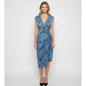 Plenty by Tracy Reese Blue Silk Wrap Side Button Dress Size 6